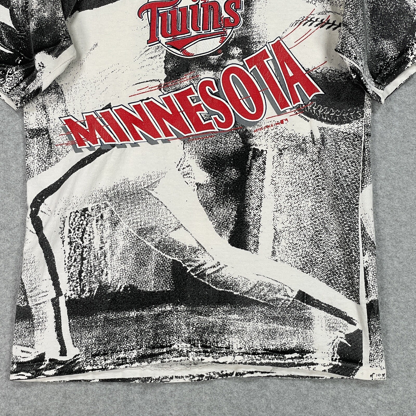 Vintage Minnesota Twins Shirt M White Black AOP Single Stitch 90s USA Baseball gallery
