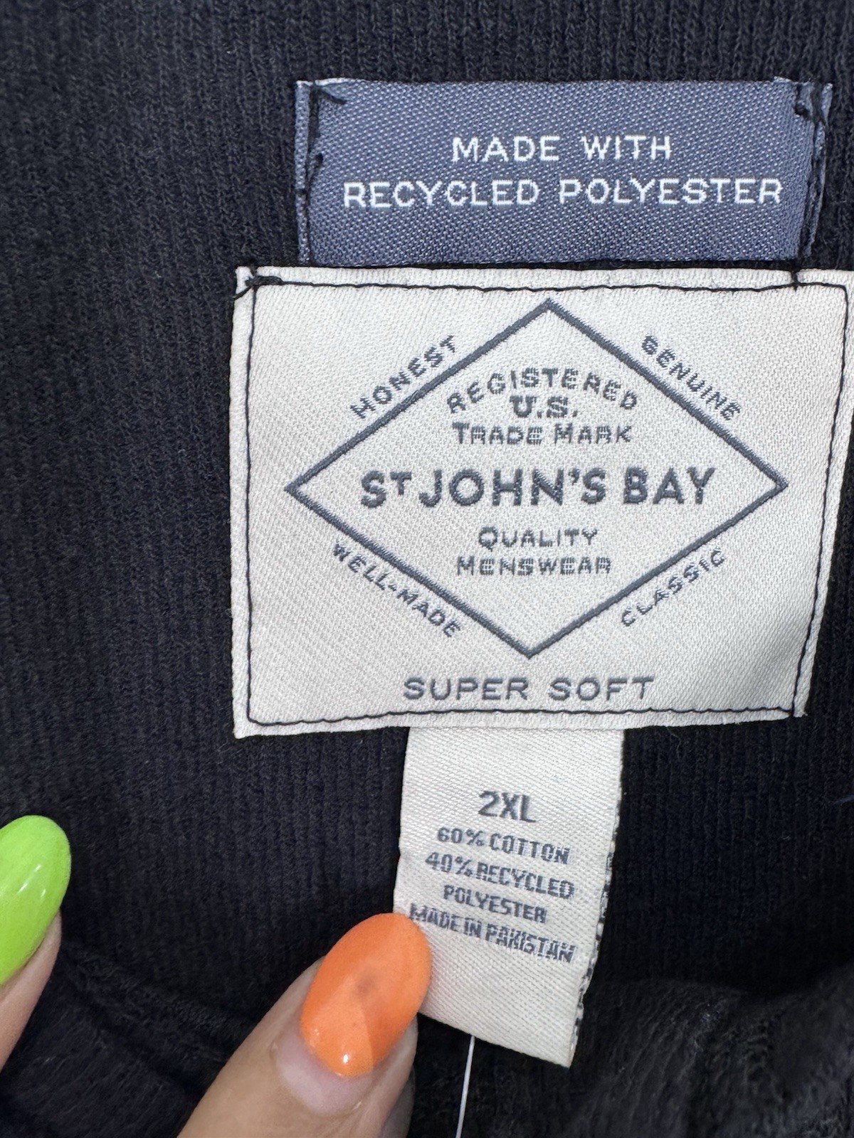 St Johns Bay Black Long Sleeve Tee Shirt Men Size XXL Soft Work Basic New $46 gallery
