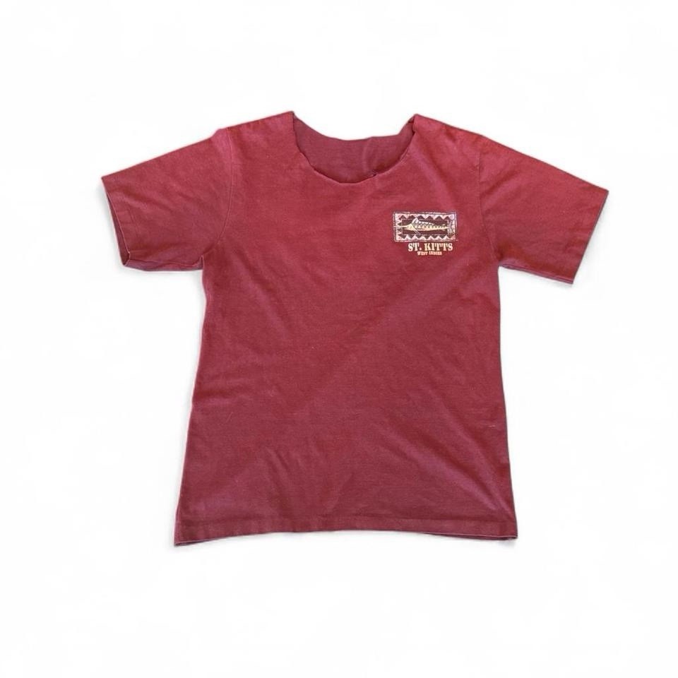 Vintage Single Stitch St. Kitts Tourist Tee Distressed Cut Collar Burgundy M gallery