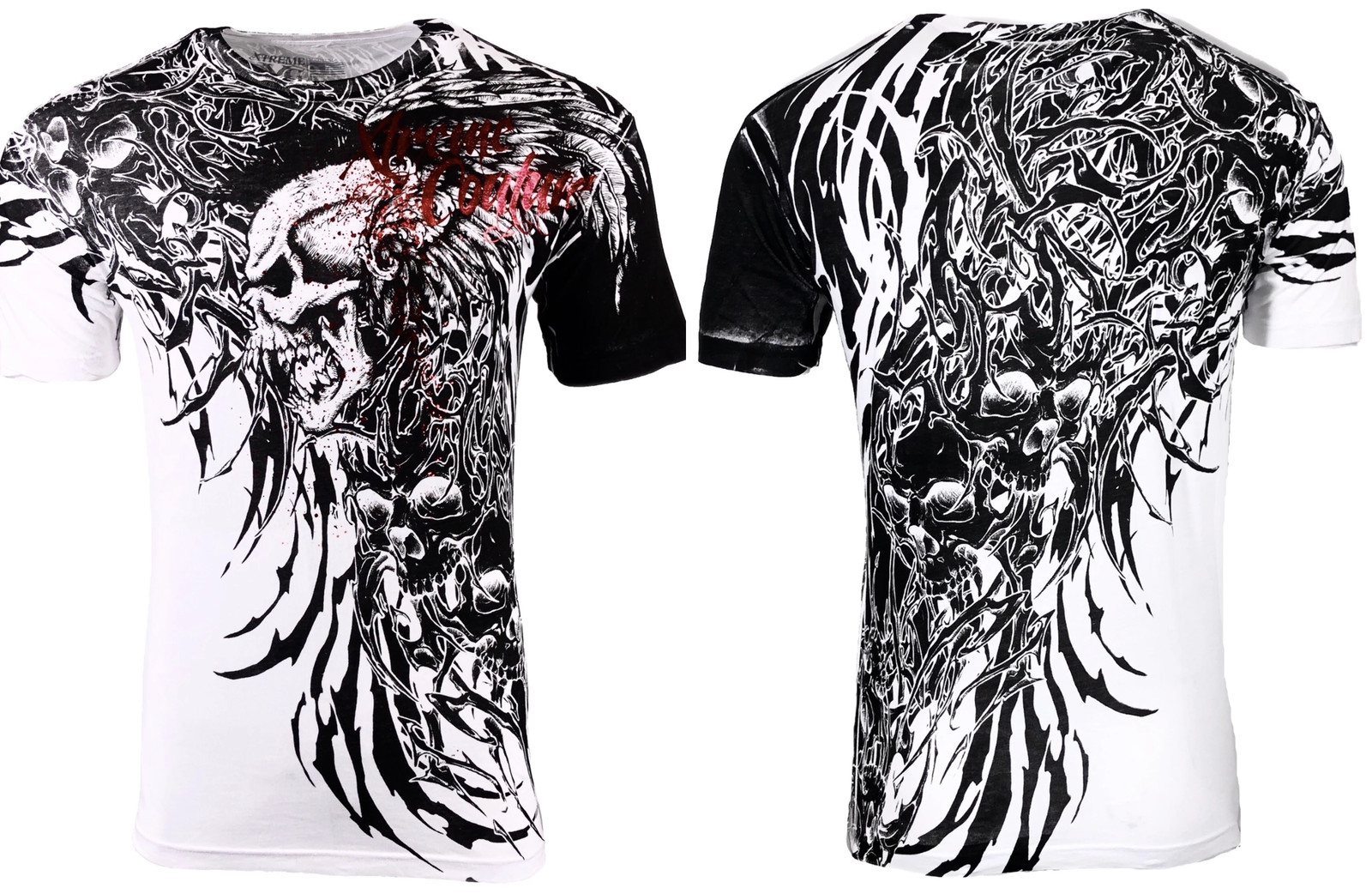 Xtreme Couture Affliction Men's T-Shirt BRUTAL COMBAT White Skull Biker Tattoo gallery