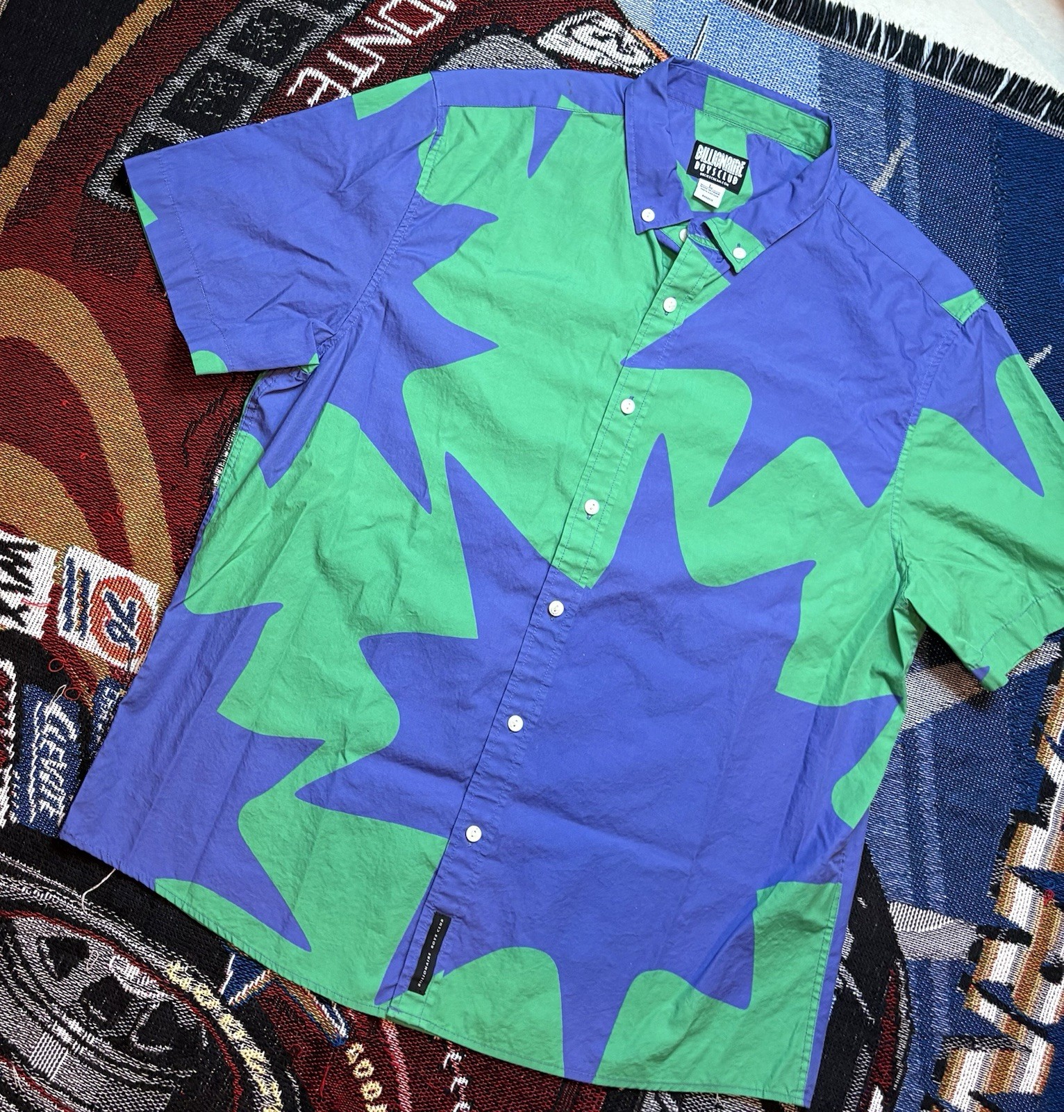 Billionaire Boys Club Shirt Mercury SS Woven Green Blue Button Down Large BBC gallery