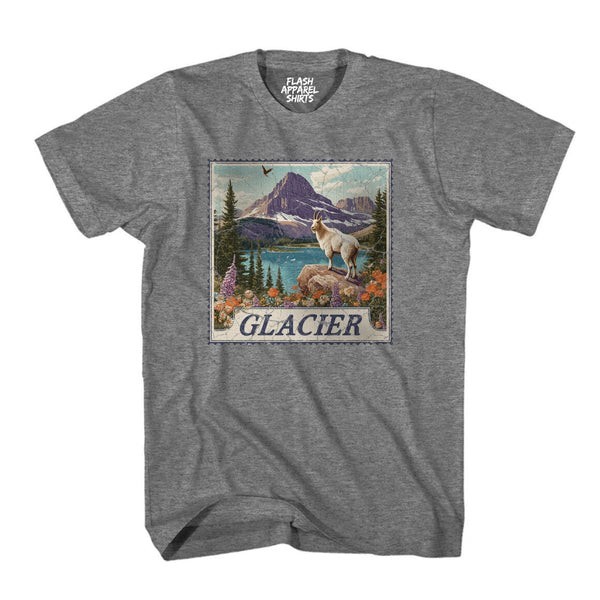 Glacier National Park Shirt Montana Stamp T Shirt Camping Hiking Wildlife Nature gallery