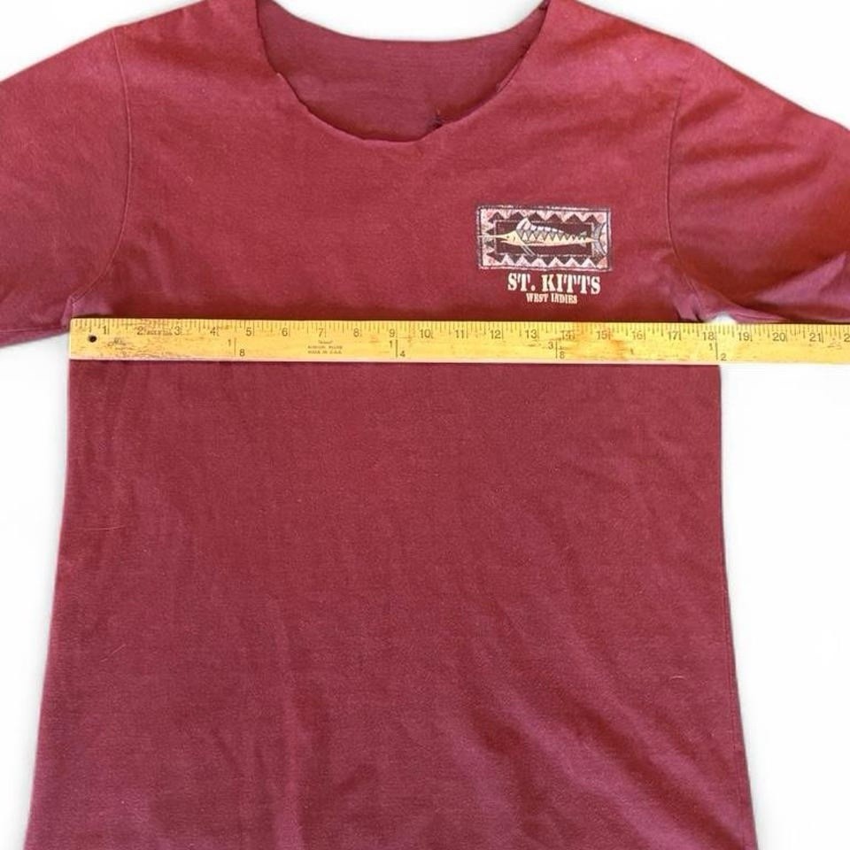 Vintage Single Stitch St. Kitts Tourist Tee Distressed Cut Collar Burgundy M gallery