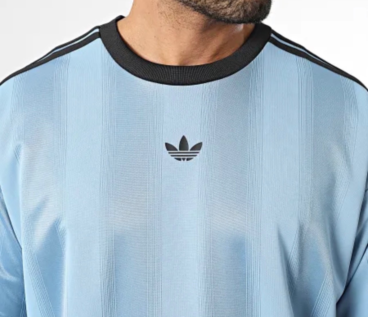 NEW MENS ADIDAS ORIGINALS Medium TREFOIL POLY TEE SHIRT Jacquard Ash Blue Black gallery