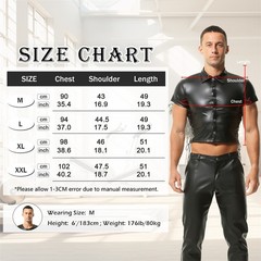 Fashionable Side Strap Leather Men’s Top Button Style Sexy Exposed Navel T-shirt