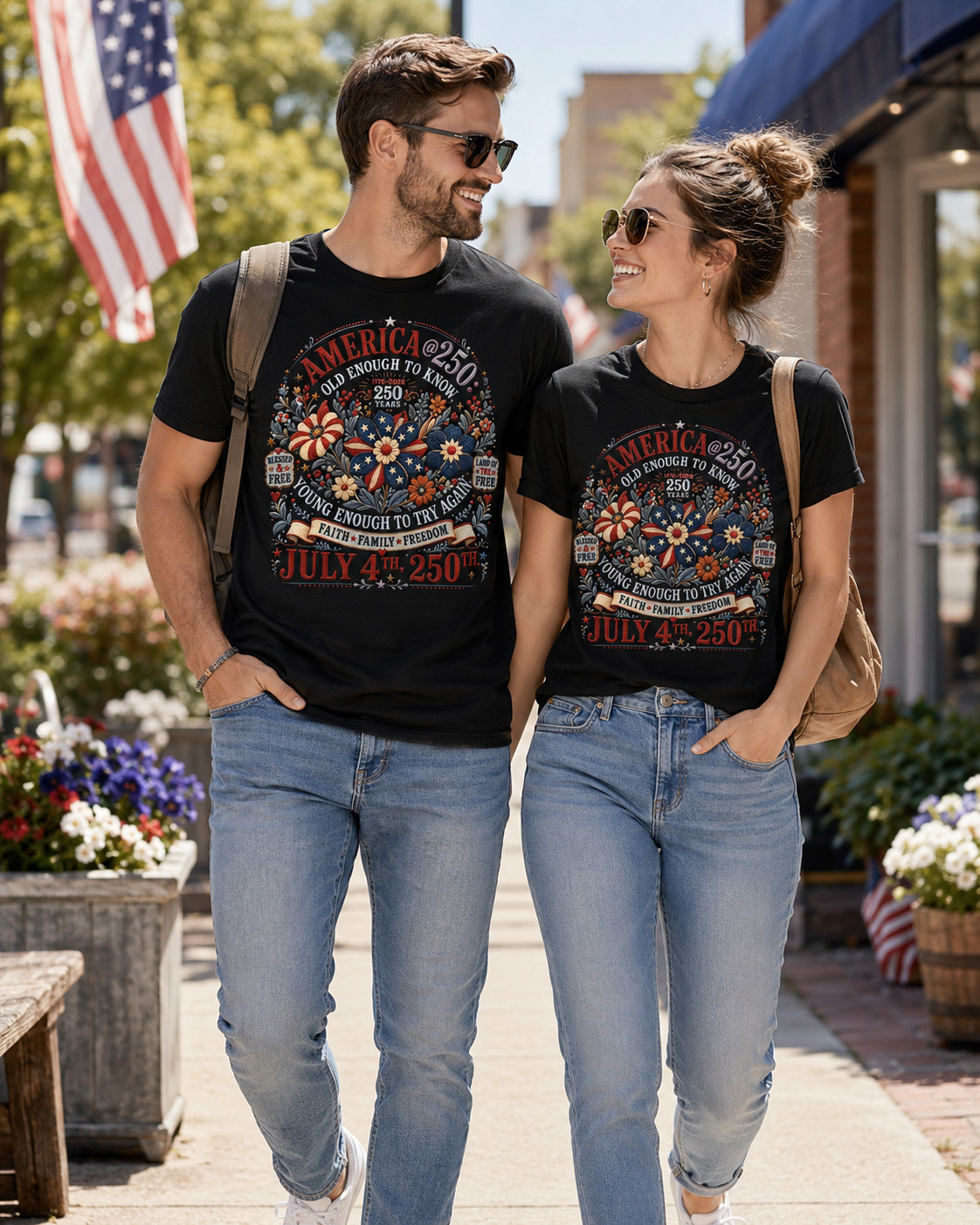 America 250th July 4th Floral Patriotic Independence Day USA Graphic T-Shirt gallery