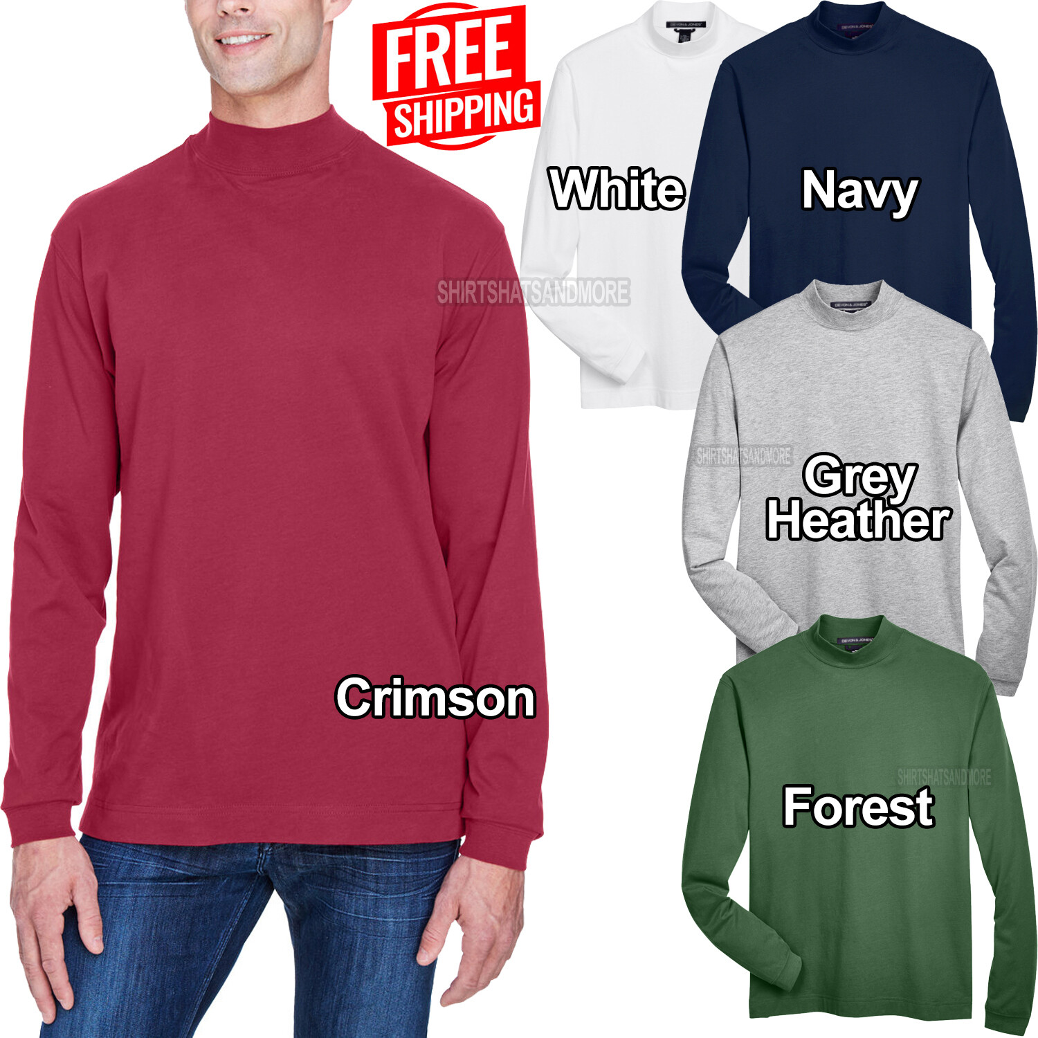 Mens Sueded Cotton Jersey Mock Turtleneck XS, S, M, L, XL, 2XL, 3XL, 4XL NEW! gallery