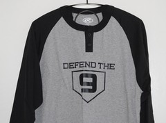 NWT Rawlings Men’s Black Defend the 9 Henley 3/4 Sleeve Baseball Shirt sz M