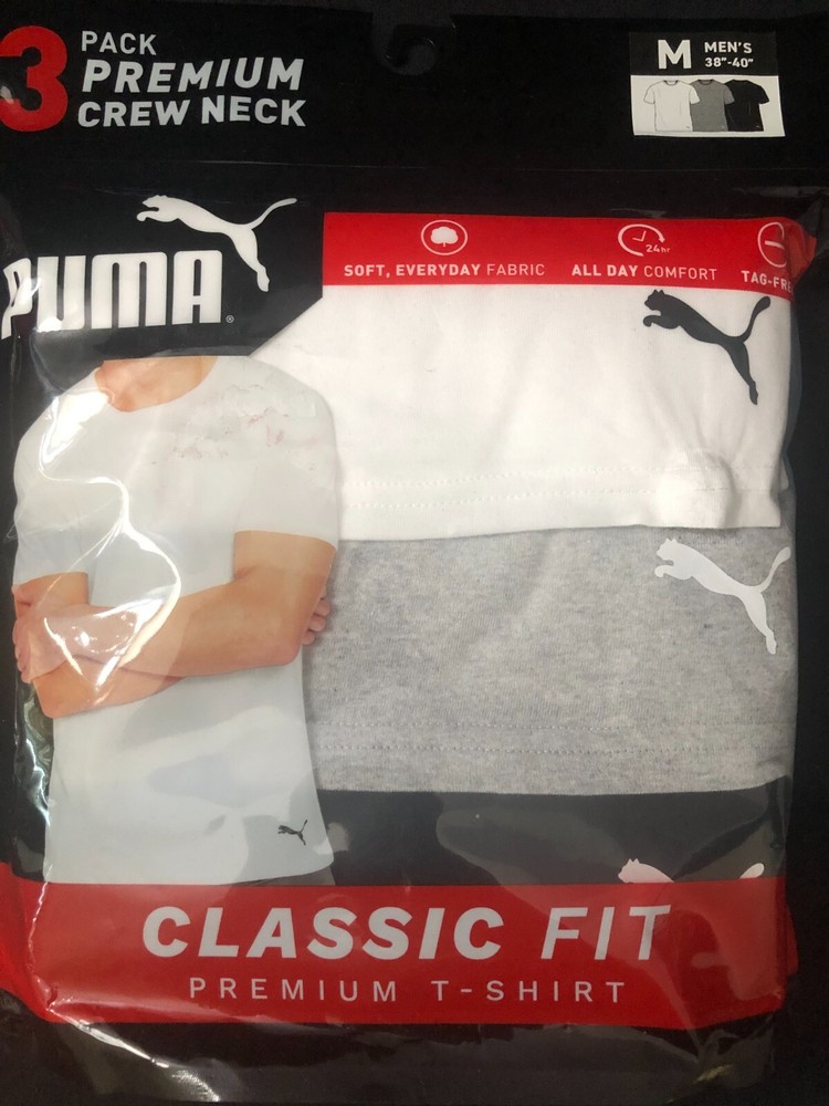PUMA 3pack ClassicFit Premium CrewNeck Shirt(M,L,XL)Up to25%off,white,gray,black