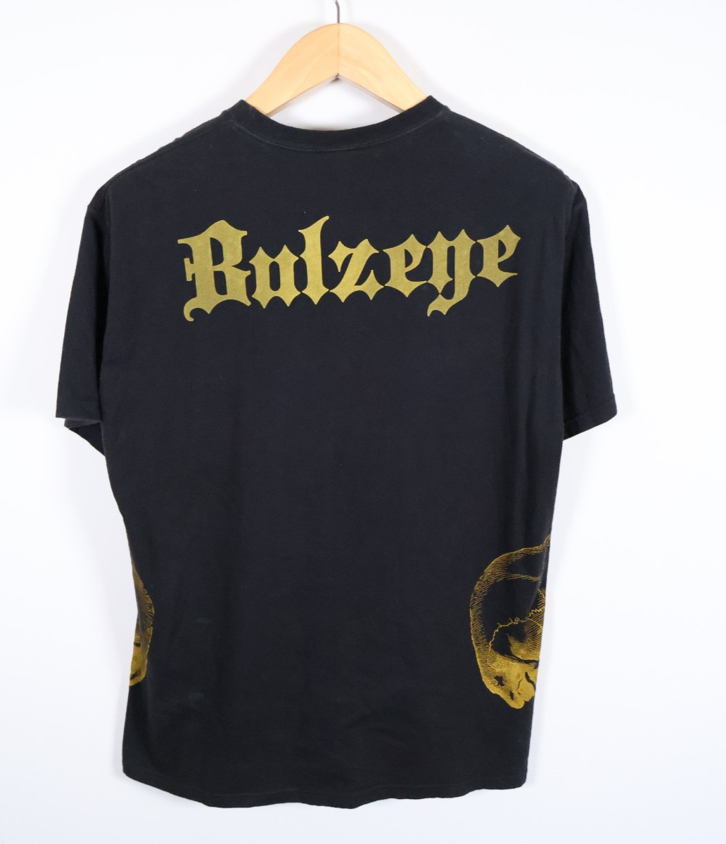 VTG Bulzeye T-Shirt Men's Medium Black Gold Saint Sinner Skull Beaded Y2K gallery