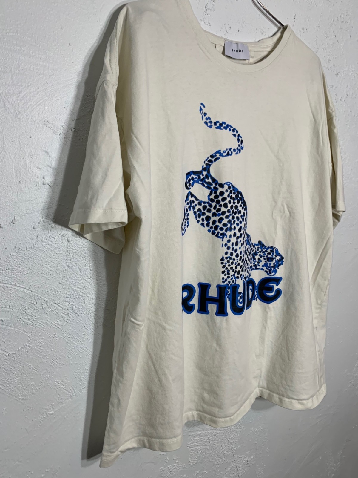 Rhude Mens Cream Blue And Black Leopard T-Shirt Size Large EUC Made In USA gallery