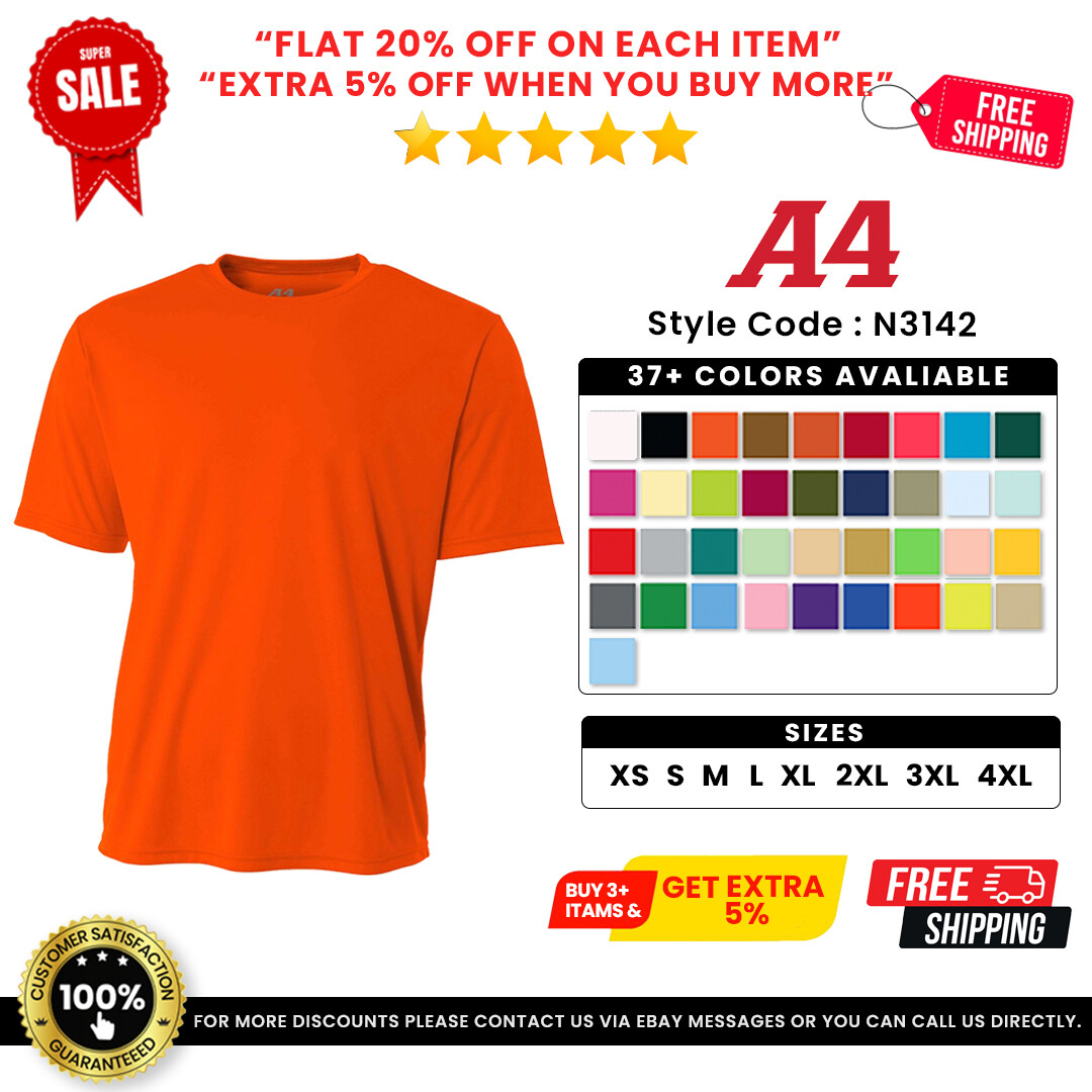 A4 N3142 Mens Polyester Cooling T Shirt Performance Crew Neck Jogging T-Shirt gallery