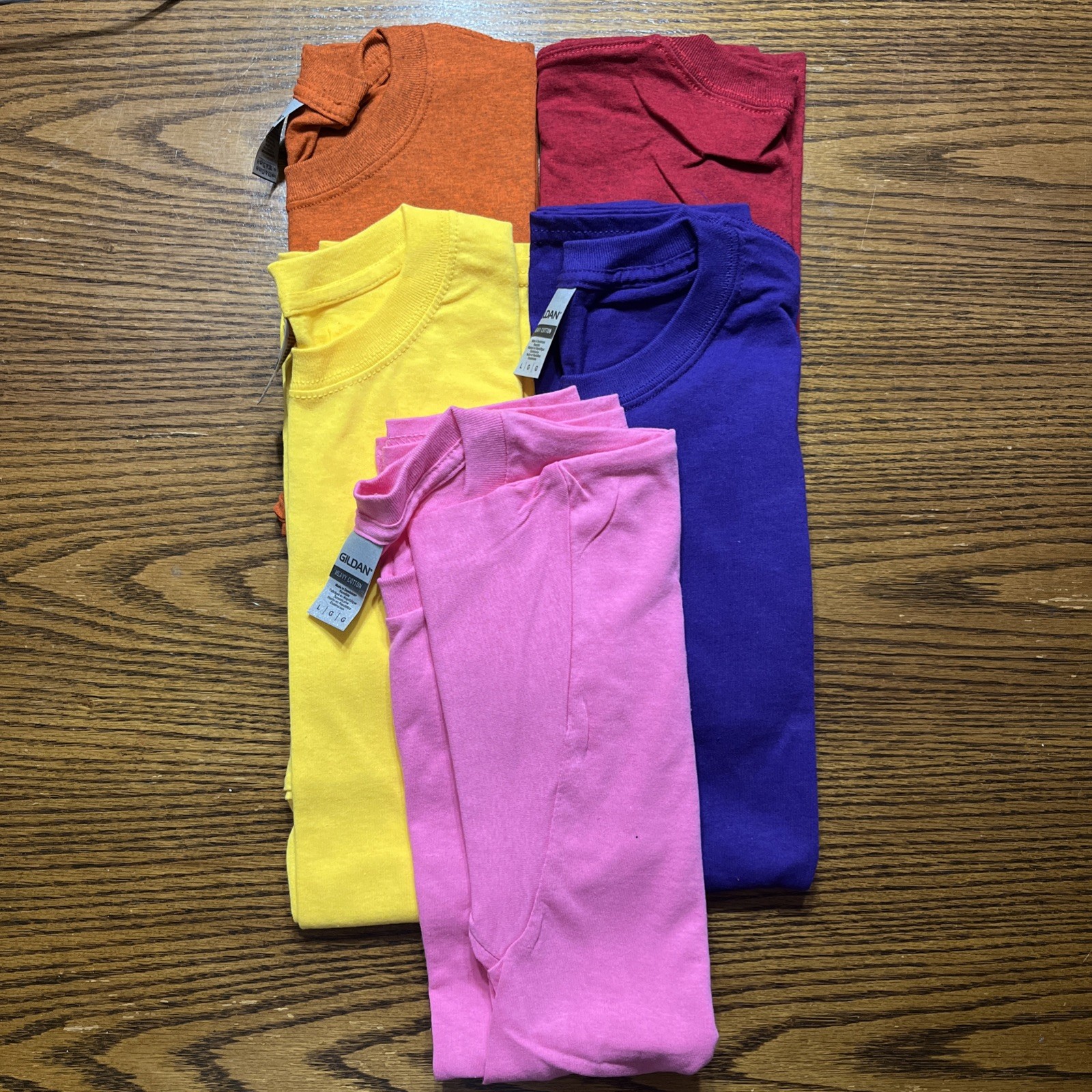 Gilden Heavy Cotton T-shirts Multicolors Size Large No Pocket Set Of Five gallery