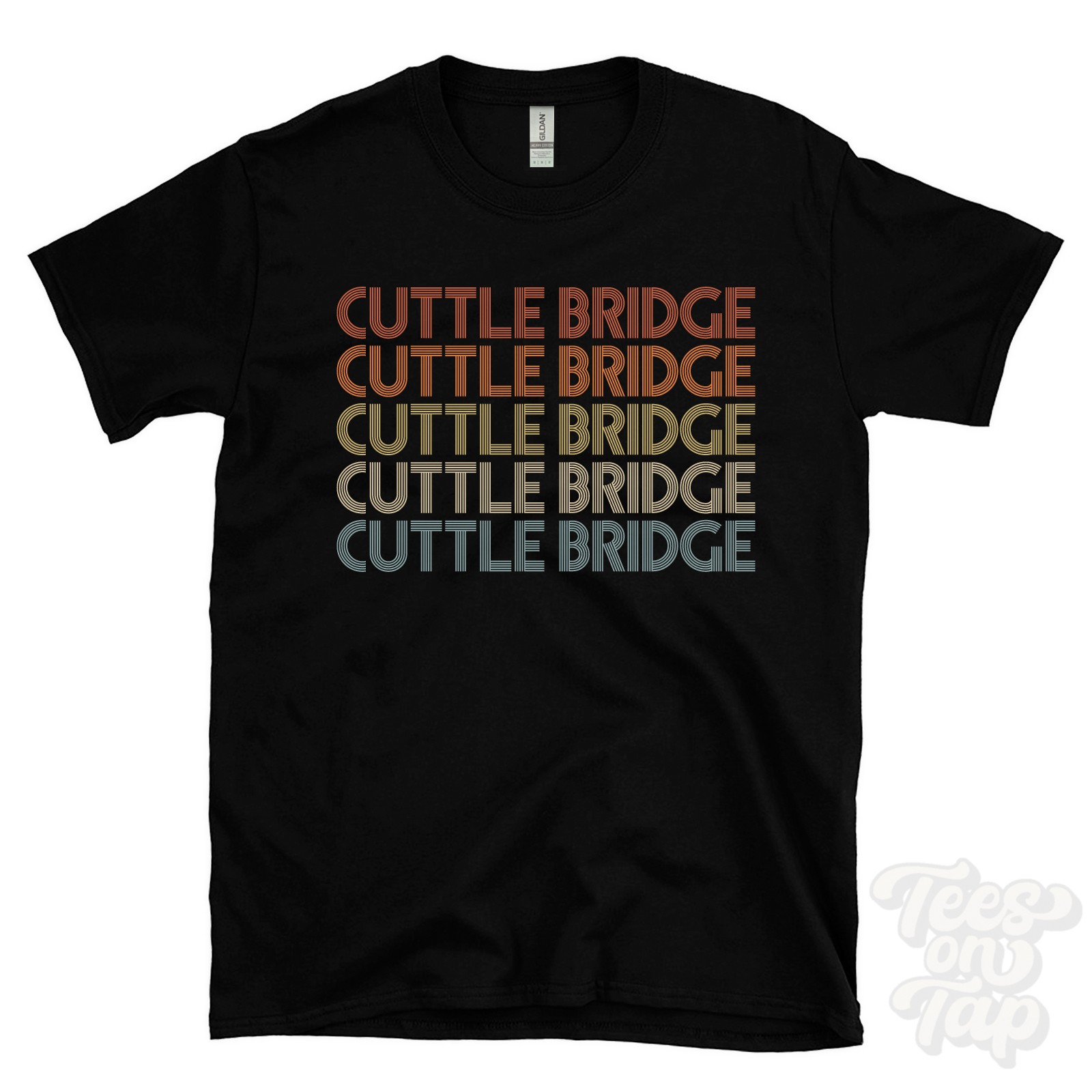 CUTTLE BRIDGE REPEATED RETRO STYLE T-SHIRT mens & womens uk place name gift gallery