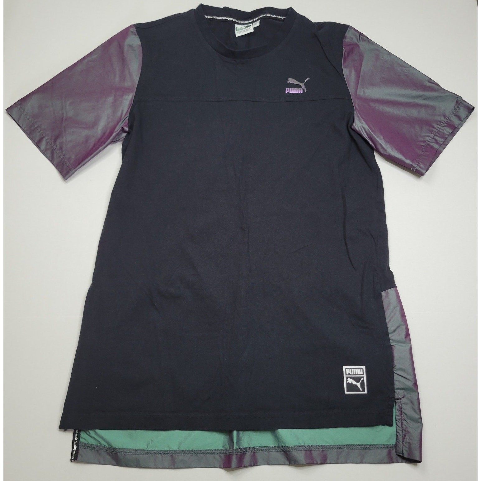 PUMA Men's Color Block Image Tee Black Iridescent Purple Color Shift Size L gallery