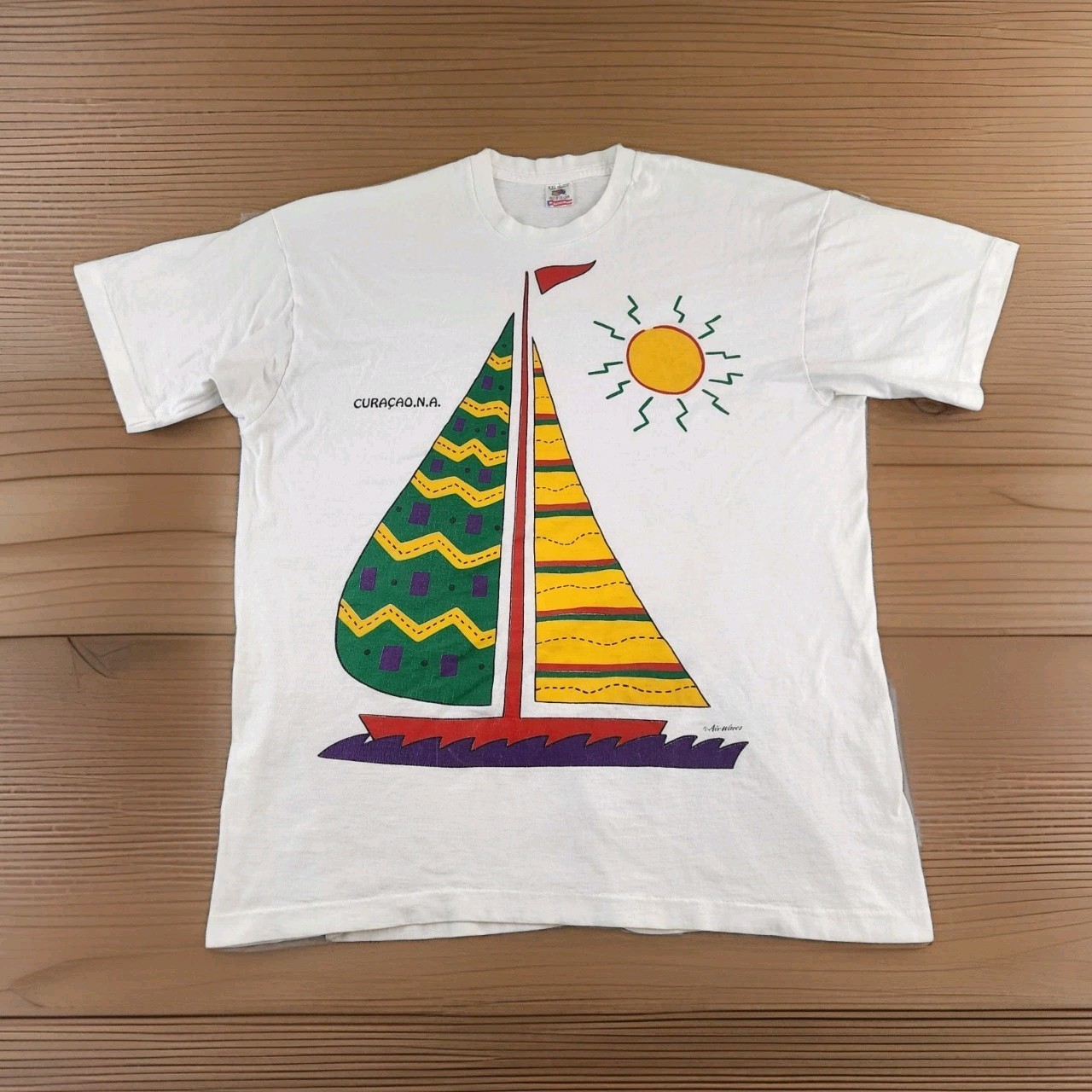VINTAGE Curaçao N.A. Shirt Mens XXL Sailboat Air Waves Single Stitch Adult A11 gallery