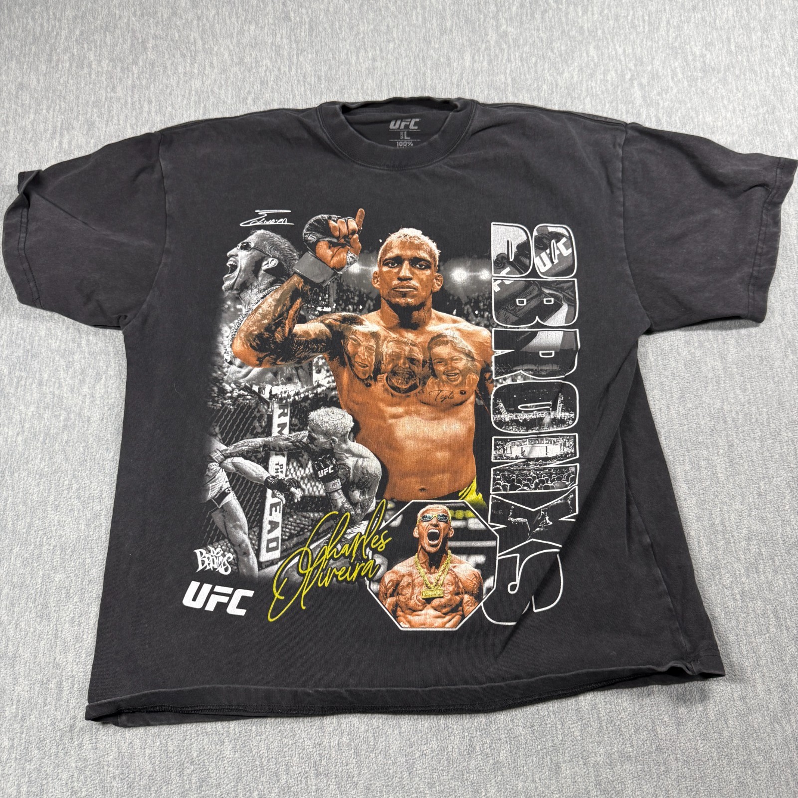 UFC Shirt Mens L Black Charles Oliveira Do Bronx MMA Fighter Graphic Tee Short