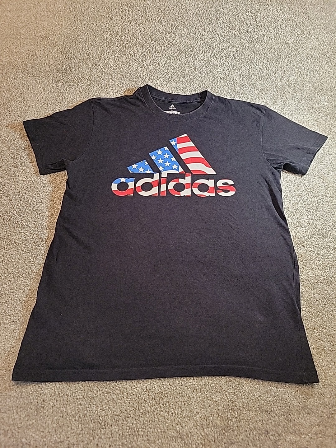 ADIDAS Mens T Shirt Large USA Flag Short Sleeve Golf Tee Graphic Adult Black