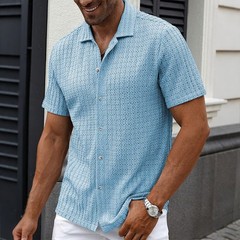 Mens Solid Turn Down Collar Short Sleeve Shirts Tops Summer Beach Holiday Blouse