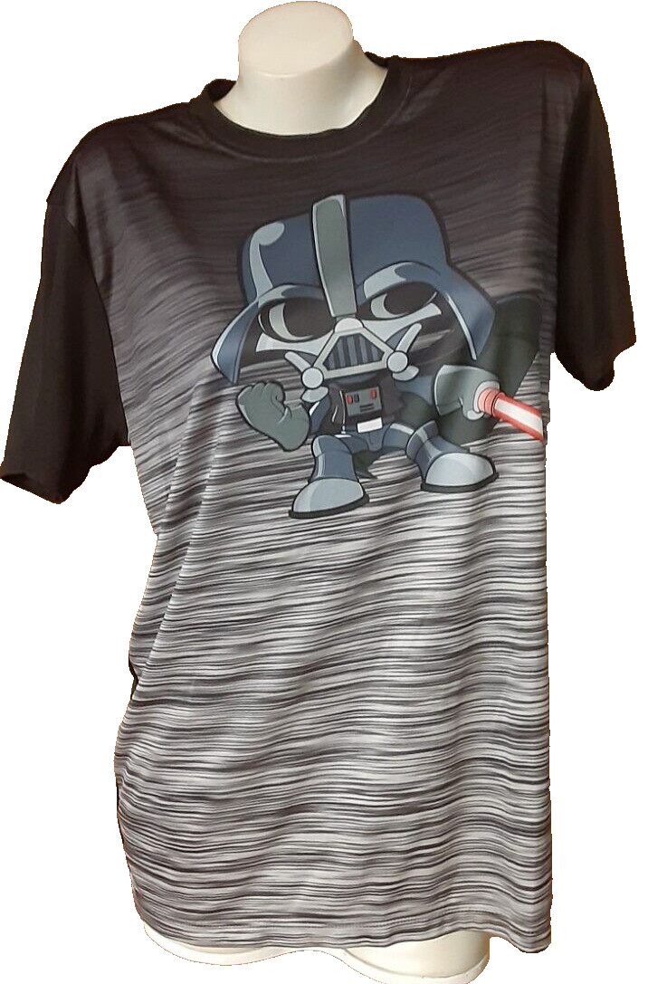 Mad Engine Star Wars™Gray and Black Striped Tee Cartoon Stormtrooper Size L