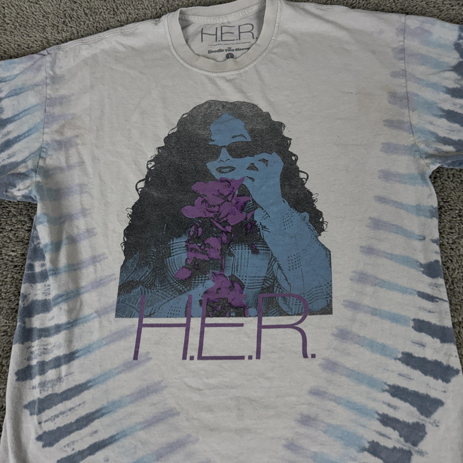 H.E.R. Shirt Mens Large White Tie Dye Portrait Graphic Tee Goodie Two Sleeves gallery