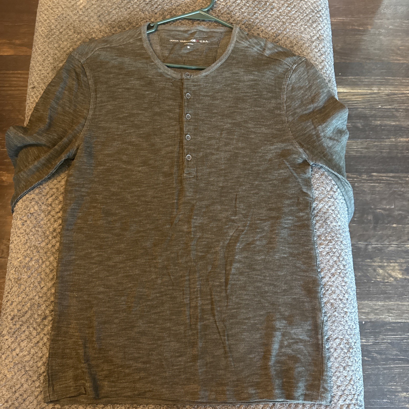 John Varvatos Shirt Mens M Gray Henley Long Sleeve Stretch Thermal Waffle Knit gallery