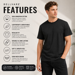 Bellvare Plain Blank Mens Mans Cotton Tee Shirt Tshirt Value T-Shirt Crew Neck