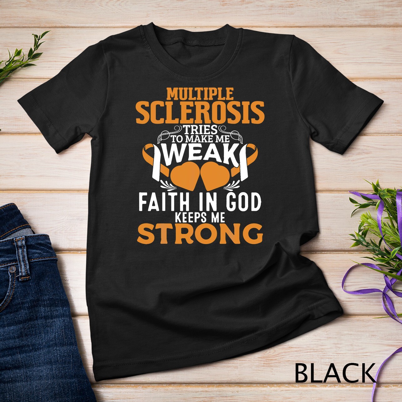 Multiple Sclerosis Awareness Orange Ribbon Women Kid Unisex T-shirt gallery