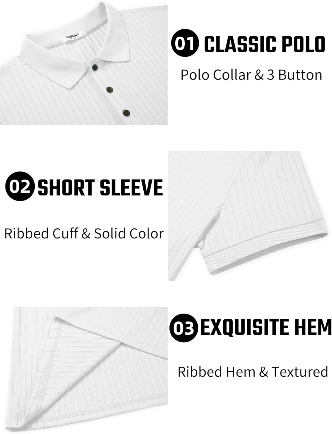 Men's Slim Fit Textured Polo Shirt Short Sleeve Casual Golf T-Shirt Summer Wear gallery