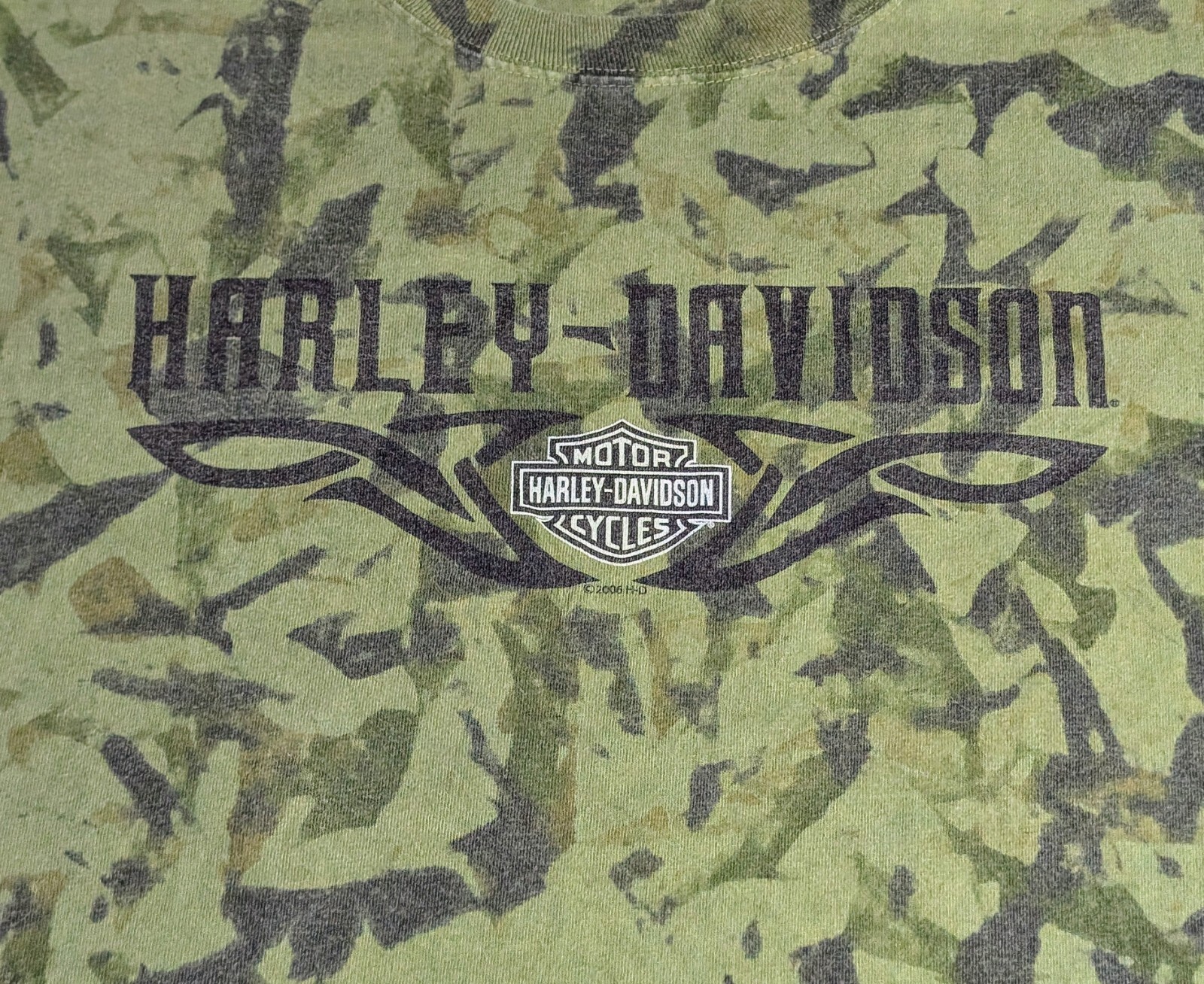 RARE Harley Davidson GHOST TOWN Men's L (No Tag) Green Crinkle Dye Y2K NC Eagle gallery
