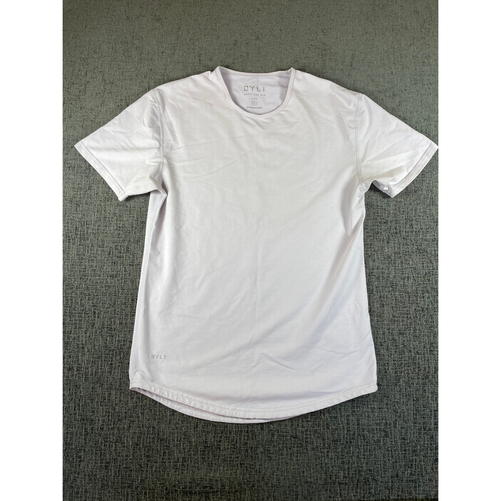 BYLT Basics Drop Cut Lux Short Sleeve White Tee Shirt Mens Medium Curved Hem