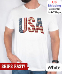 USA Patchwork Printed Shirt, Retro American Flag Tee, Patriotic 4th of July Shir