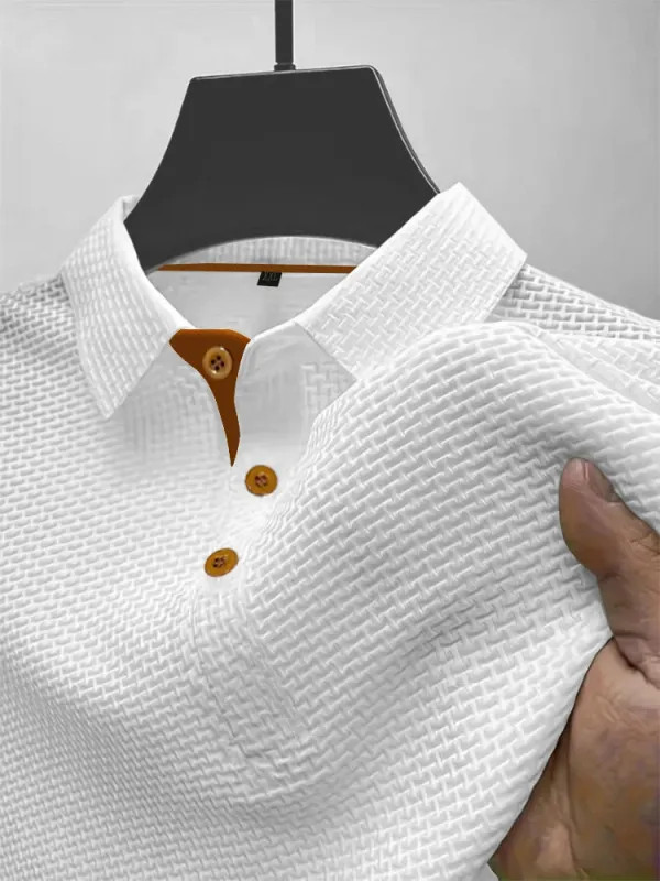 Summer ice silk lapel men's short-sleeved T-shirt men's clothing top gallery
