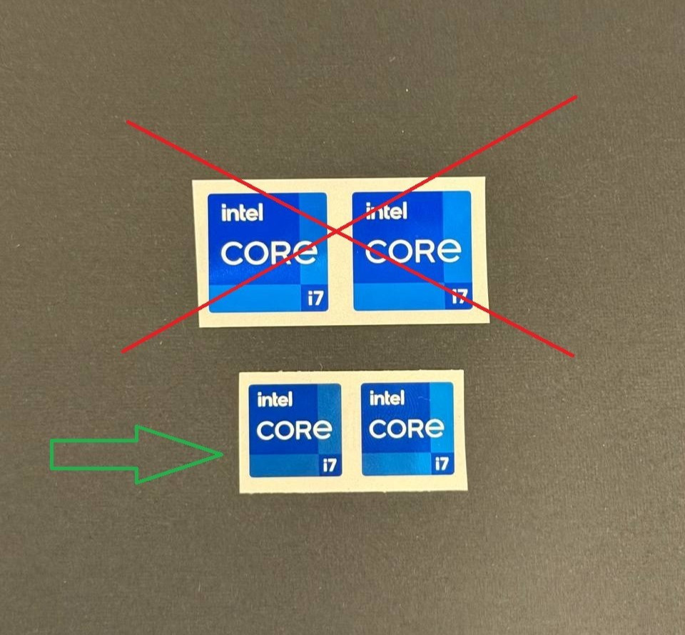 2x Intel Core i7 11 12 Gen Sticker Label  Decal 14mm x 14mm, Small Size