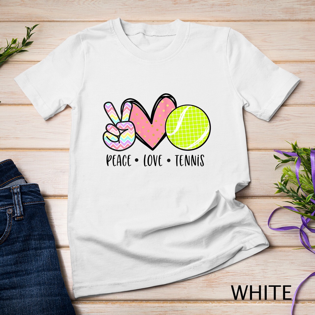 Womens Peace Love Tennis Cute Design for Women Teen Little Girl Unisex T-shirt gallery