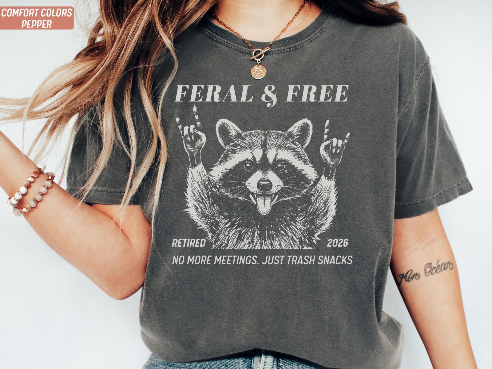 Personalized Retirement Shirt Feral and Free Raccoon Funny Retired Gift gallery