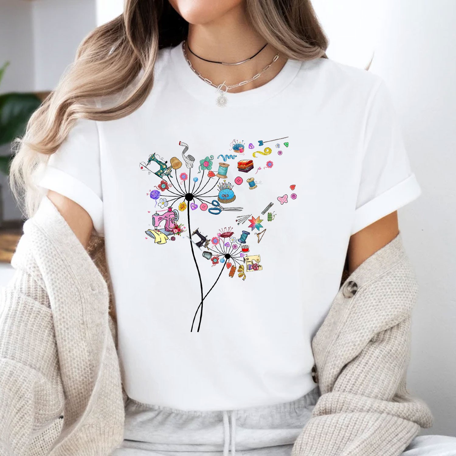Cute Sewing Dandelion Flowers Shirt, Quilting Quilter T-Shirt Tee