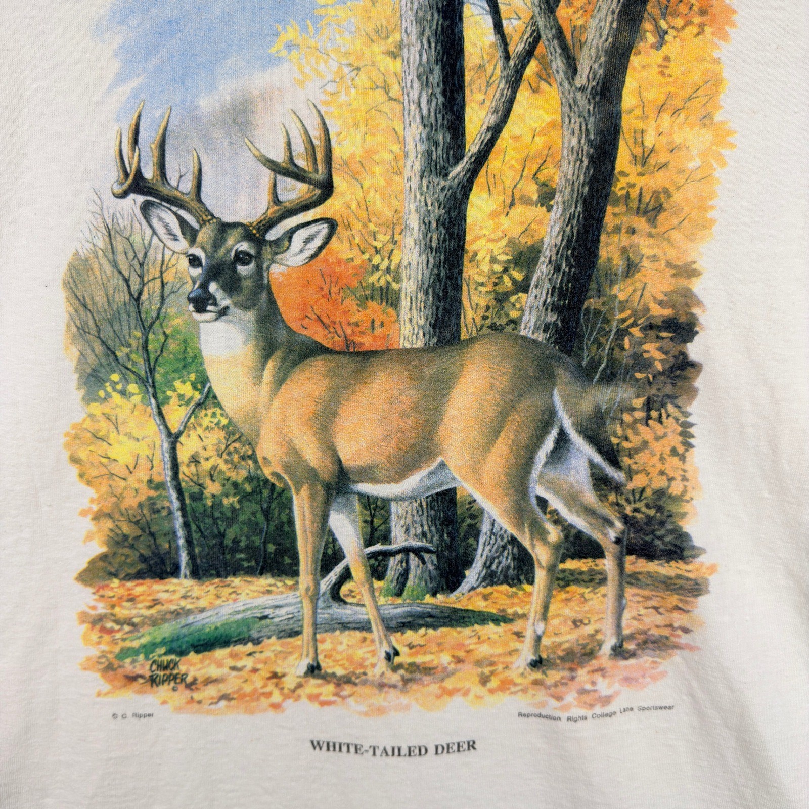 VINTAGE 90s Deer Wildlife T Shirt Mens XL Cream Graphic Hunting Nature Sports gallery