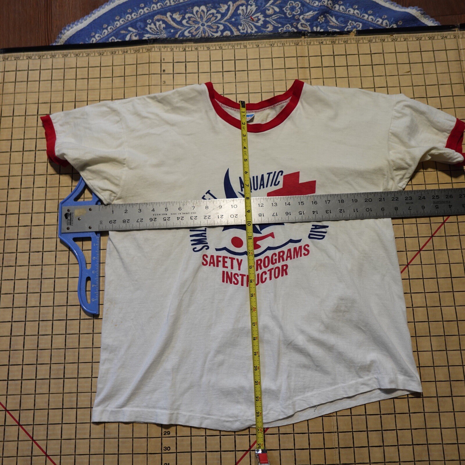 Vintage 1970s Champion Blue Bar Ringer T Shirt sz Large Aquatic First Aid gallery