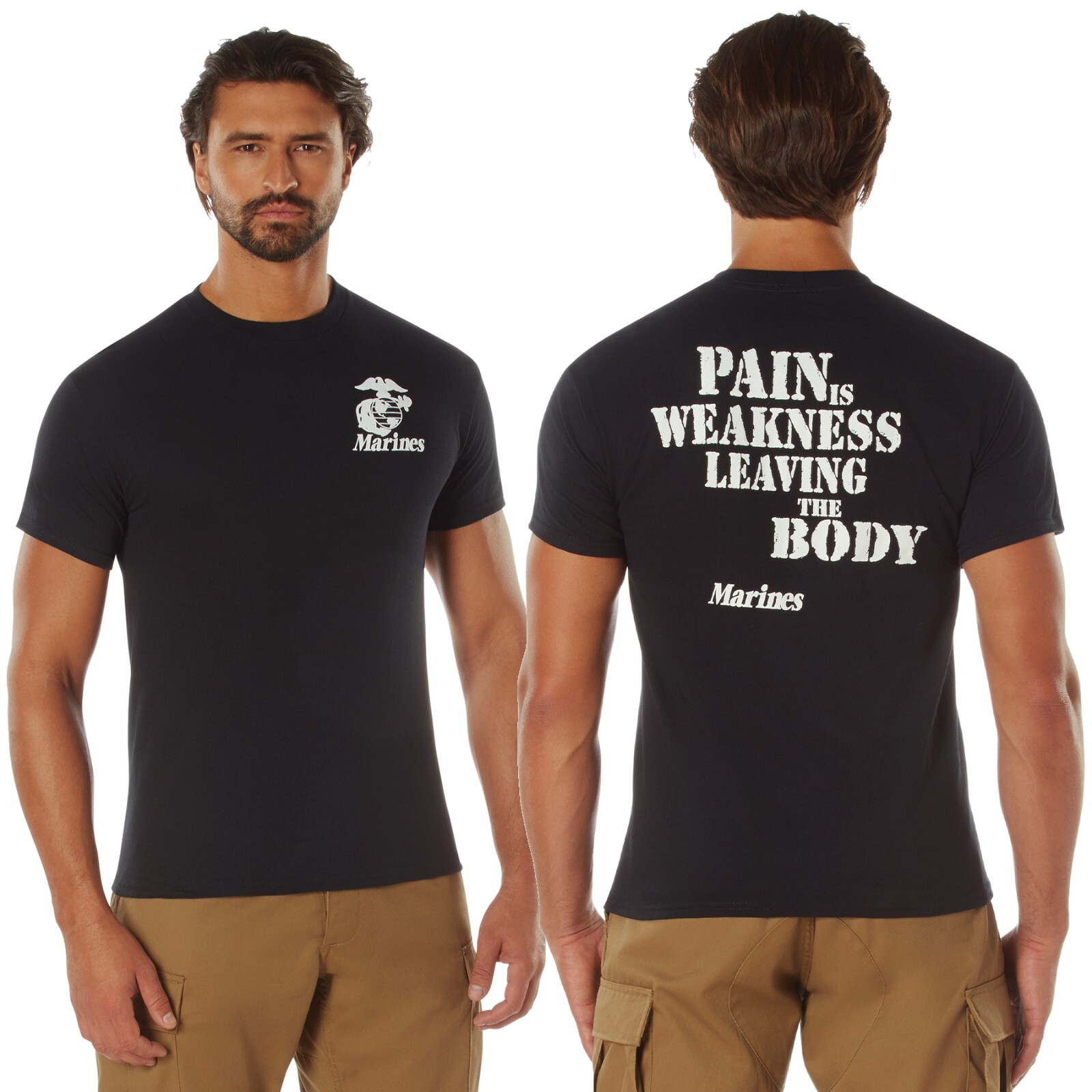 Black USMC Marines T-Shirt 'Pain Is Weakness' Mens Tee Shirt gallery