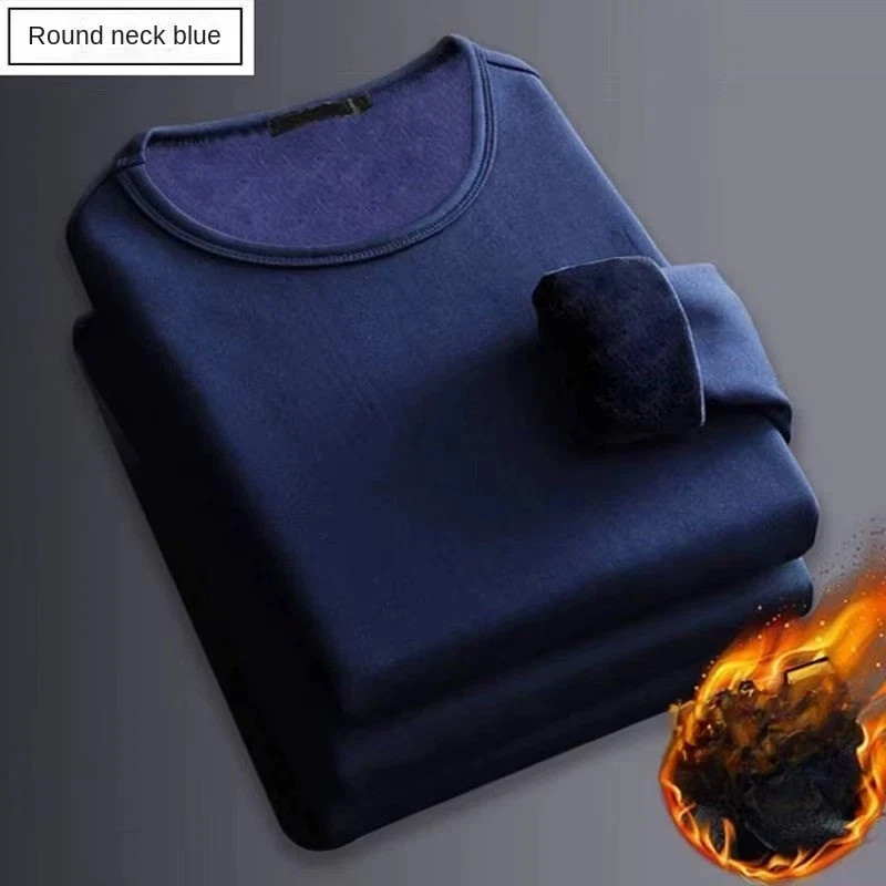 Men Winter Thermal Long Sleeve Shirt Velvet Warm Round Neck Top M-5XL