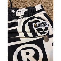 NWT Bape Lux Sport Pattern ‘Ivory” Sweatpants Pants Mens Size Large Black White