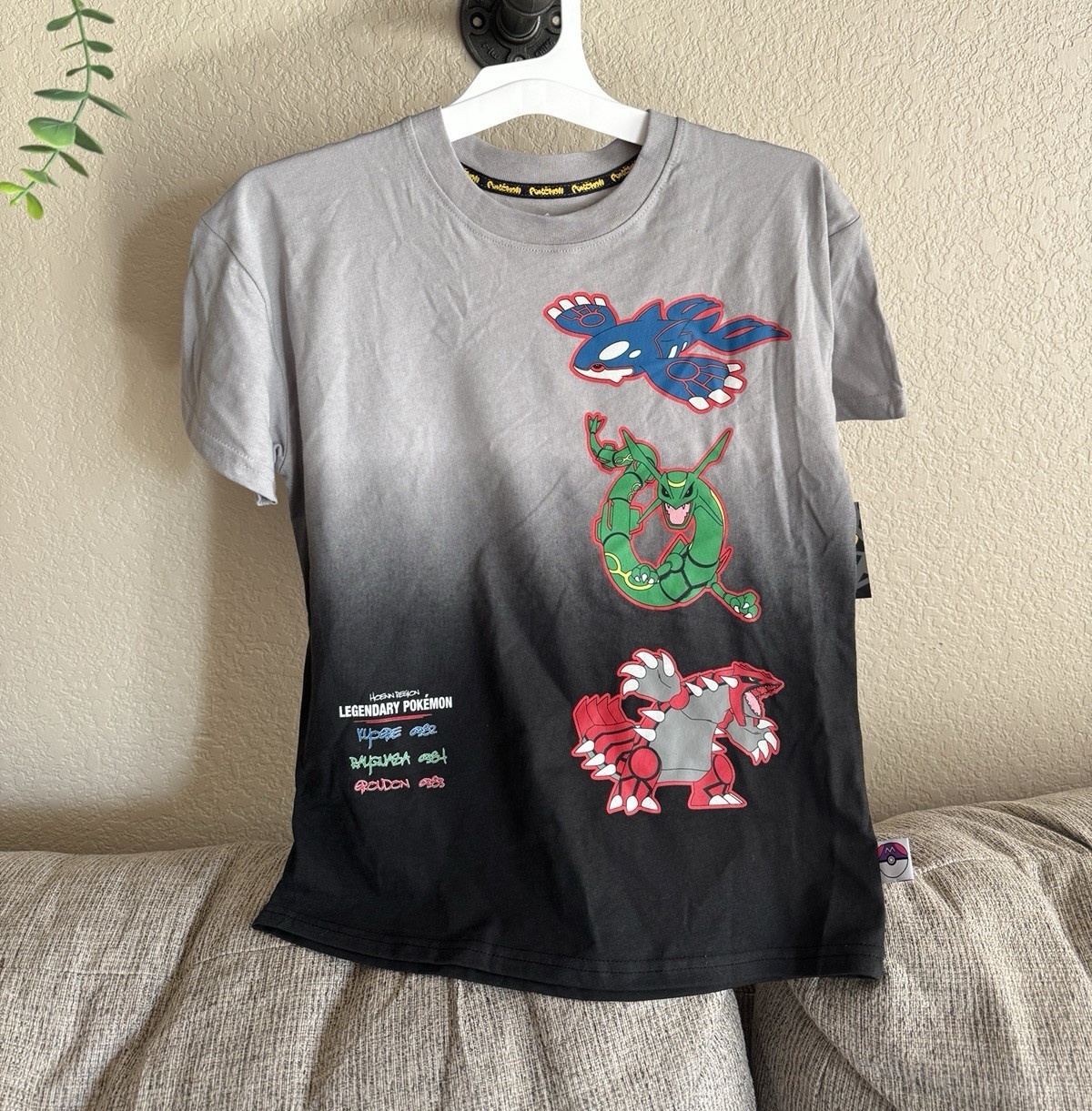 Pokémon Kyogre Rayquaza Groudon Graphic Print T-Shirt Gray/Black Crew Neck M Kid
