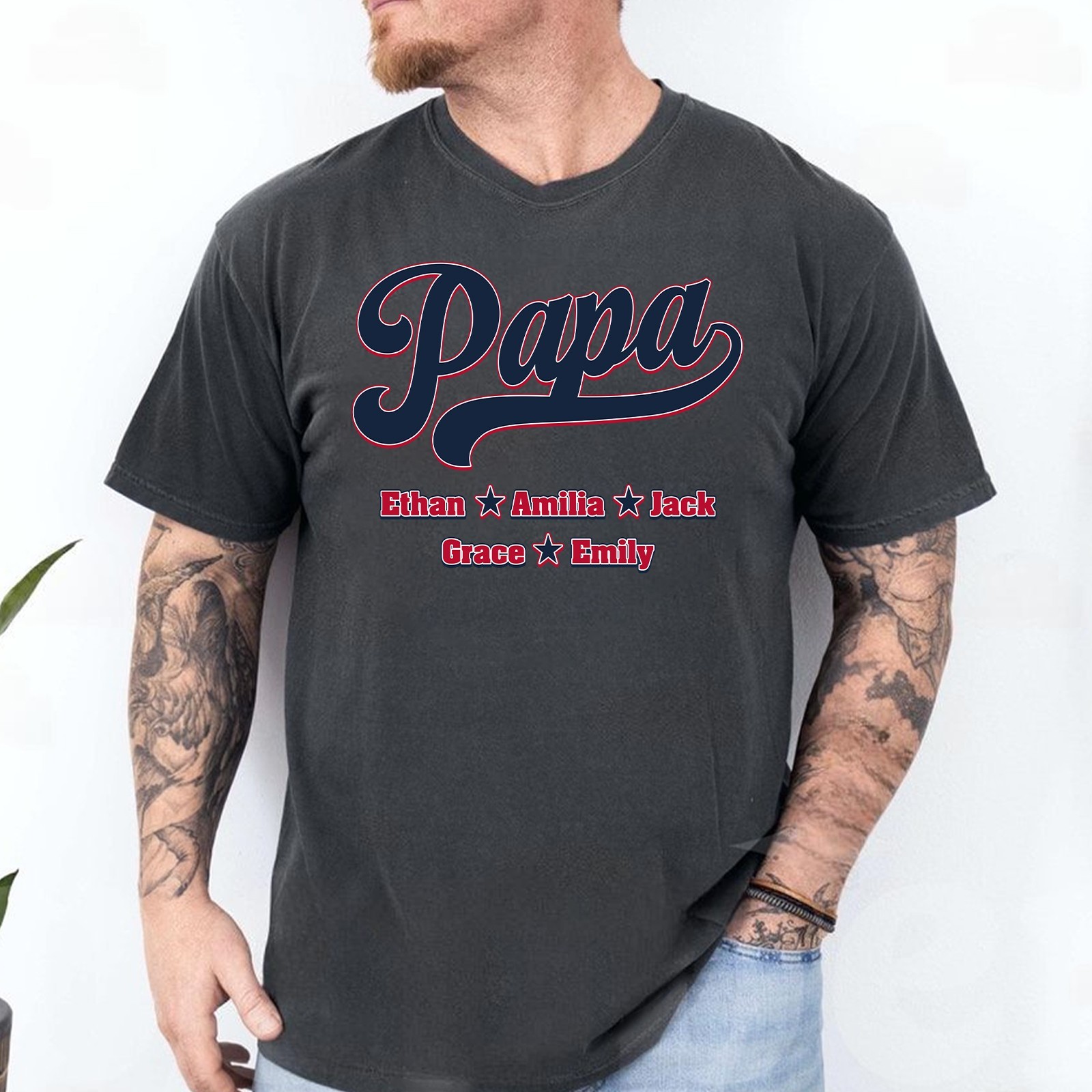 Personalized Baseball Papa Shirt Custom Kids Names Fathers Gift Sport Dad Tee gallery