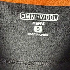 Omni Wool Base Layer Shirt Mens Small Black Wool Blend Crew Neck Long Sleeve