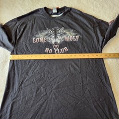 Lone Wolf No Club Biker Motorcycle Double-Sided/Flame Sleeves Graphic Tee Sz L