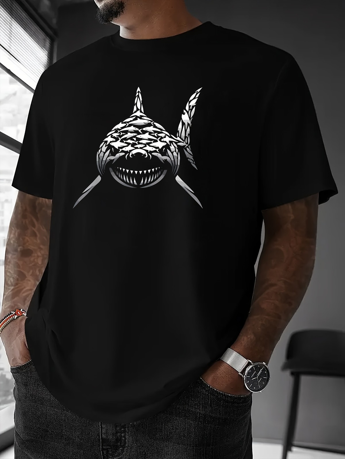 Shark Graphic T-Shirt Fierce Predator Ocean Design Unisex Casual Tee gallery