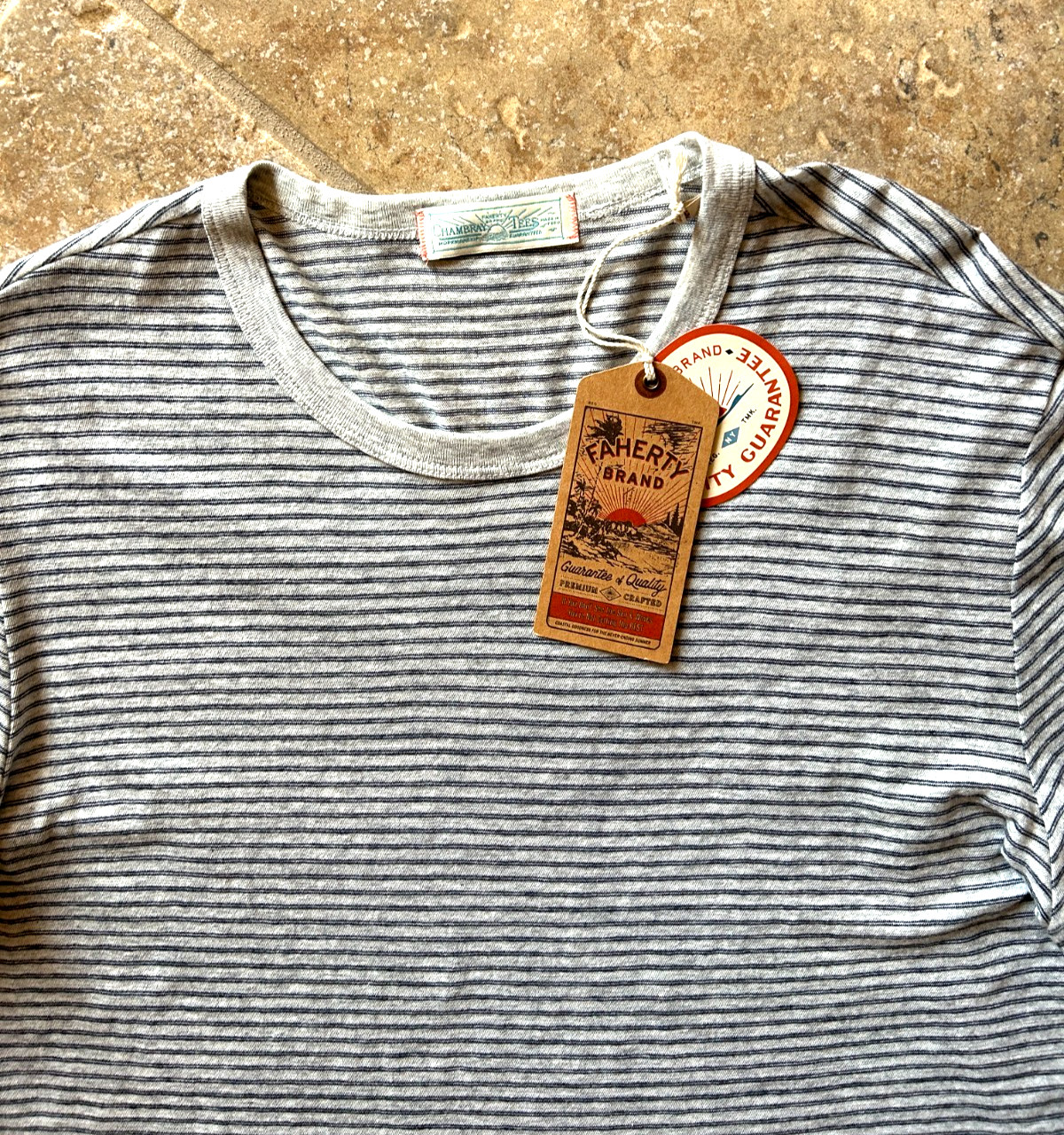 Faherty Vintage Chambray Tee T Shirt Men's XL Silver Sea Grey Striped $78 NWT gallery