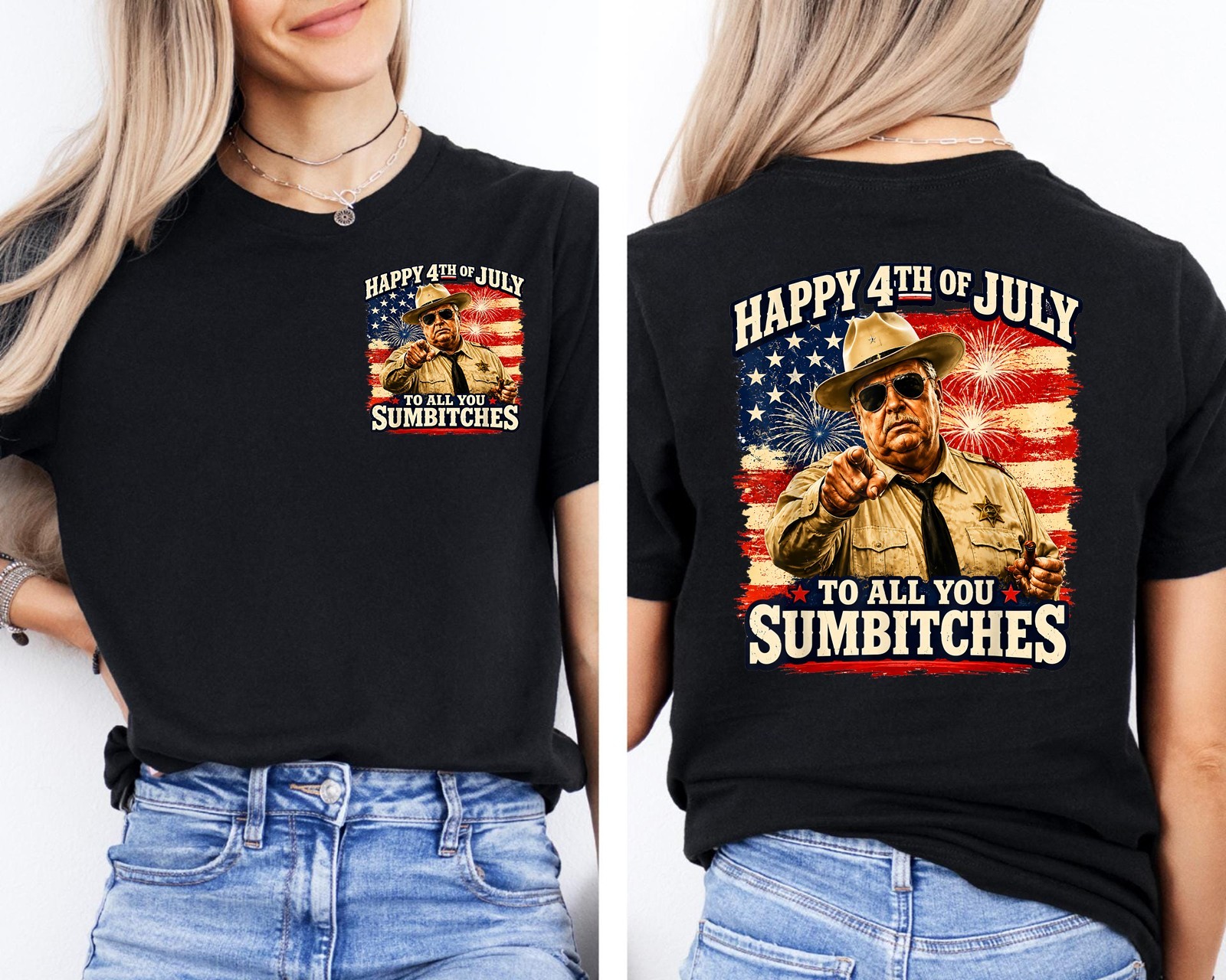 Happy 4th Of July To All You Sumbitches Retro Smokey And The Bandit 2 Sided Tee gallery