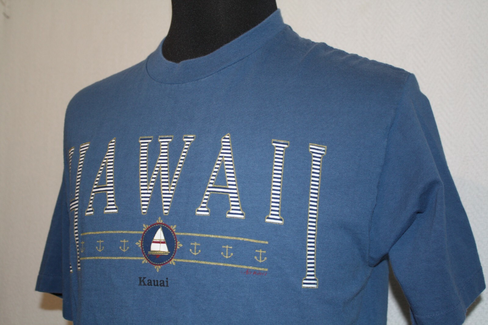 Vtg SofTee TeeJays Single Stitch Blue T-Shirt Sz L Sailing Kauai Hawaii USA Made gallery